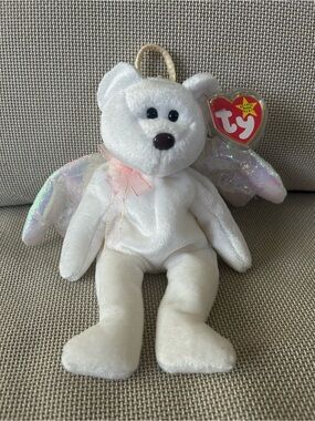 TY Beanie Baby Halo Angel Bear Plush - White with Iridescent Wings